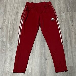 Adidas Aeroready Red Track Pants Joggers Stripes, Zipper Pockets, Mesh Detail
